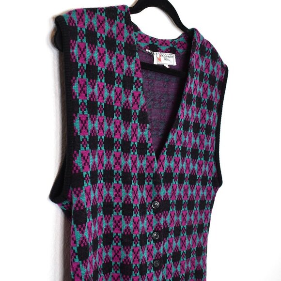 Crazy Horse Girl Argyle Sweater Vest Sz L Button Front Preppy Academia 90s VTG - Picture 6 of 14